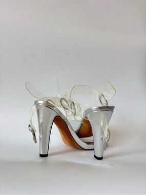 Karl Lagerfeld Silver High Heel Sandals with Clear Straps